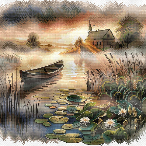 Kryželiu siuvinėjimo rinkinys „Pirmieji spinduliai“ 21,5 x 21,5 cm, SANP-73 rankdarbiams