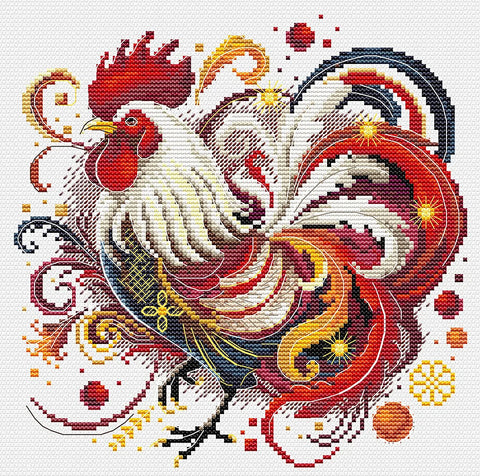 Ryškus kryželių siuvinėjimo rinkinys „Gaidys“ 18x17 cm SANP-75