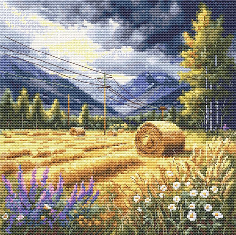 Siuvinėjimo kryželiu rinkinys „Prieš audrą“ – gamtos peizažas, 24,5 x 23,5 cm