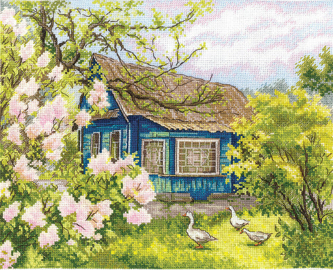 Rinkinys siuvinėjimui kryželiu „Alyvos prie namo“ – 28 × 22,2 cm