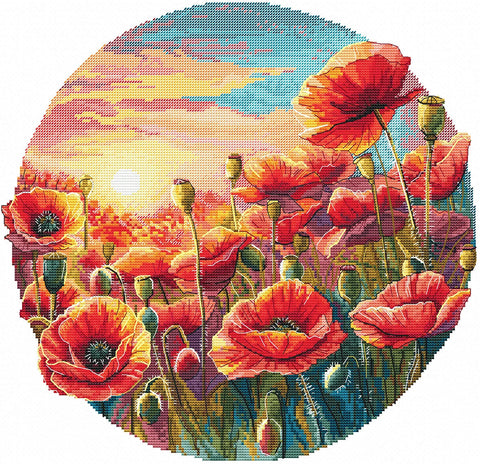 Siuvinėjimo kryželiu rinkinys „Saulė aguonose“ 29 x 27 cm