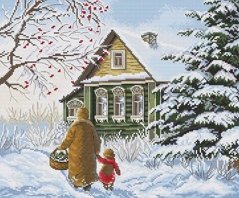 Siuvinėjimo kryželiu rinkinys „Tyli laimė“ su Aida 16, 28,5×24 cm gamtos ir žmonių scena