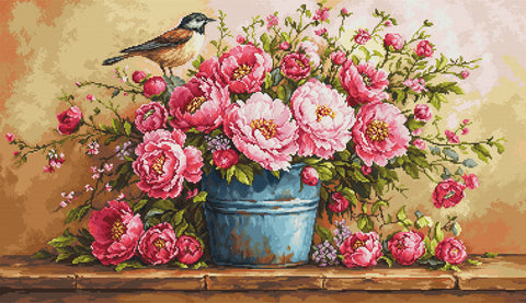 Luca-S kryželiu siuvinėjimo rinkinys „Vešli gėlių puokštė“, 60×35 cm, SB7055