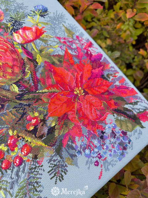 Siuvinėjimo kryželiu rinkinys „Kalėdinė kompozicija“ 30×42 cm, Merejka rankdarbiai