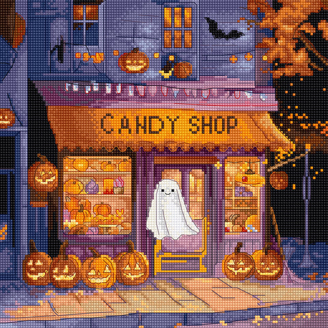 Kryželiu siuvinėjimo rinkinys „Pumpkin Lane“ – rudeniškas moliūgų motyvas, 21 × 21 cm