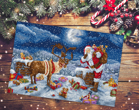 Kryželių siuvinėjimo rinkinys „Tylios nakties dovana“ – 43×29 cm paveikslas