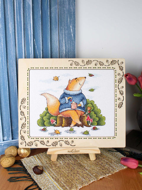Siuvinėjimo kryželiu rinkinys „Rudens poilsis“ – 18x19 cm dekoratyvinis paveikslas
