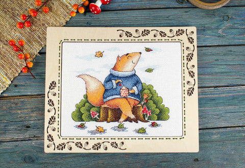 Siuvinėjimo kryželiu rinkinys „Rudens poilsis“ – 18x19 cm dekoratyvinis paveikslas