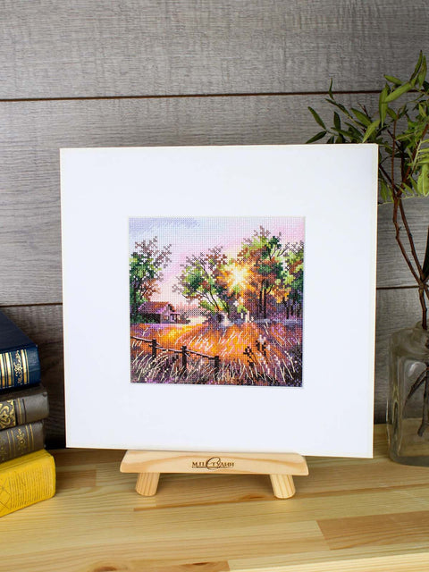 Kryželiu siuvinėjimo rinkinys „Gamtos harmonija“ – miško peizažas, 14×14 cm dekoratyviniam namų interjerui