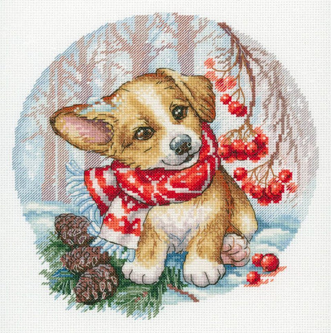 Kryželių siuvinėjimo rinkinys „Pasivaikščiojimas miške“, miško peizažas, 19 × 18 cm