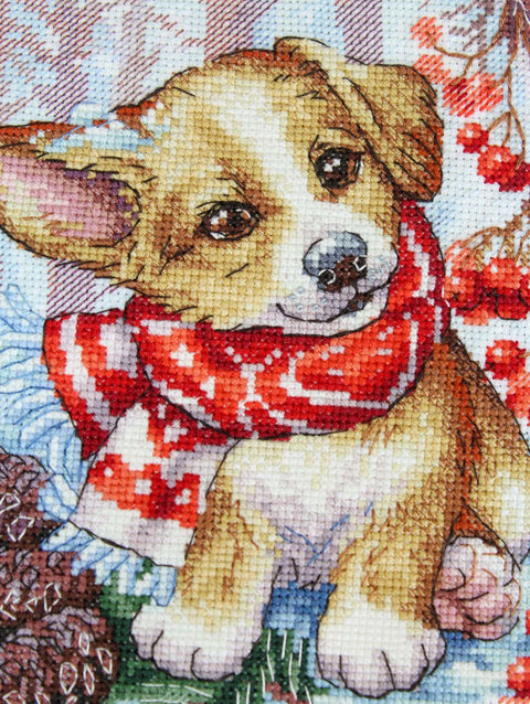 Kryželių siuvinėjimo rinkinys „Pasivaikščiojimas miške“, miško peizažas, 19 × 18 cm