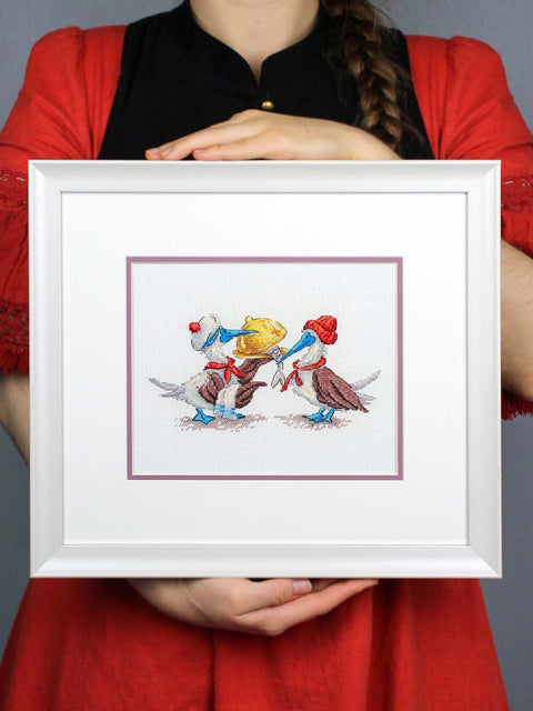 Siuvinėjimo kryželiu komplektas „Žuvų pietūs“, 9x17 cm, SNV-898 rankdarbiams