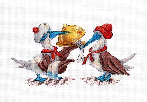 Siuvinėjimo kryželiu komplektas „Žuvų pietūs“, 9x17 cm, SNV-898 rankdarbiams