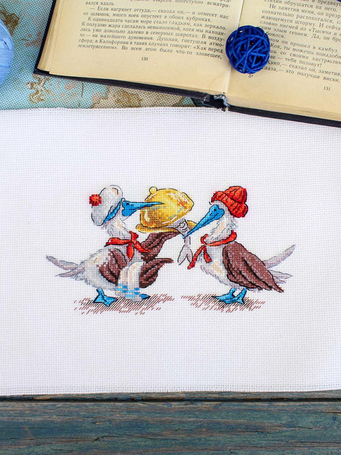 Siuvinėjimo kryželiu komplektas „Žuvų pietūs“, 9x17 cm, SNV-898 rankdarbiams
