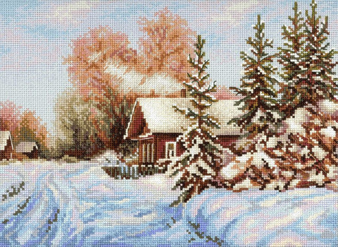 „Kaimo gatvė“ siuvinėjimas kryželiu – rinkinys 22×28 cm, peizažas namų interjerui