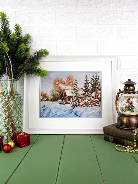 „Kaimo gatvė“ siuvinėjimas kryželiu – rinkinys 22×28 cm, peizažas namų interjerui