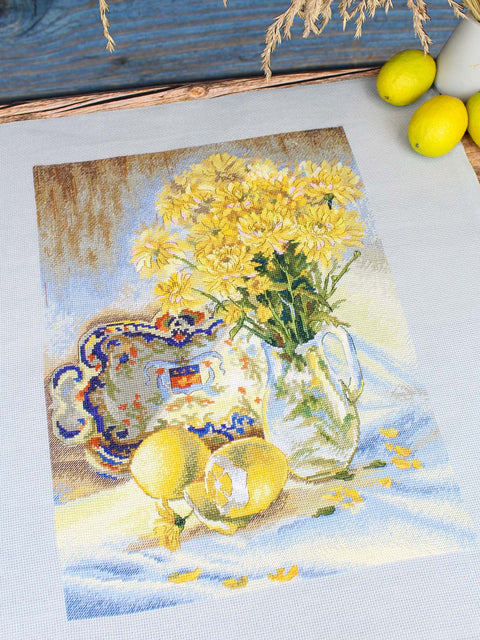 Siuvinėjimo kryželiu komplektas „Saulėtas natiurmortas“ 40×30 cm