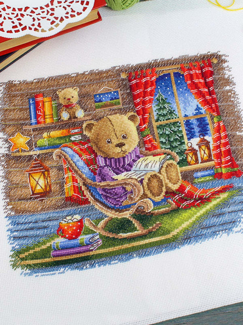 Kryželiu siuvinėjimo rinkinys „Su mėgstama knyga“ – skaitymo tema, 20 × 25 cm