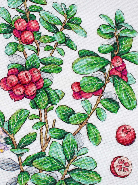 Kryželių siuvinėjimo rinkinys „Bruknių uogos“ – 29x20 cm paveikslas interjerui