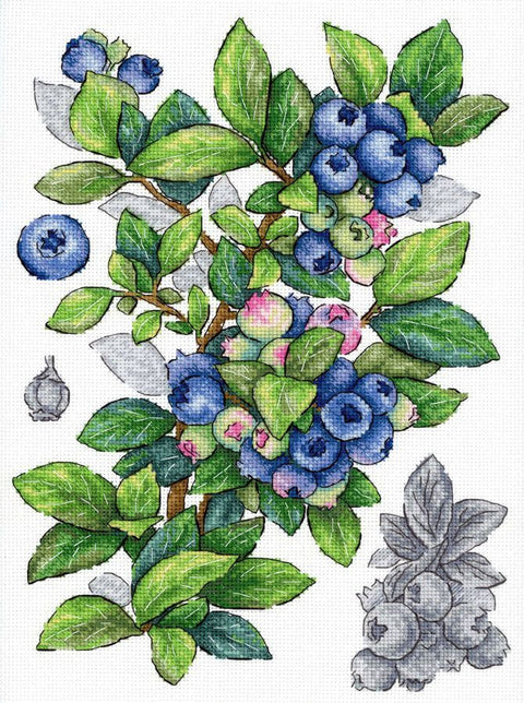 Mėlynių motyvų kryželių siuvinėjimo rinkinys, 28x20 cm, 31 Gamma spalva