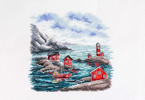Skandinaviškos pakrantės kryželių siuvinėjimo rinkinys, 16x16 cm
