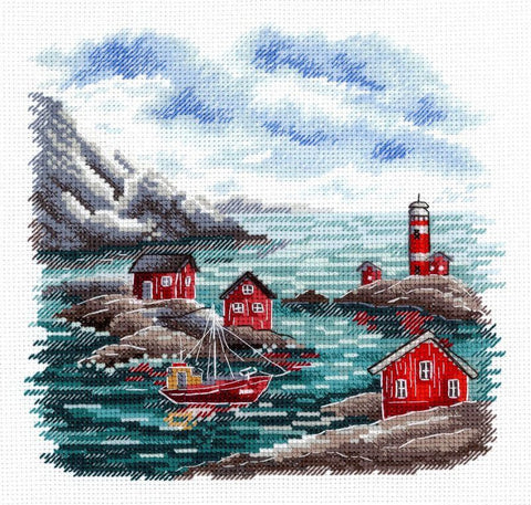 Skandinaviškos pakrantės kryželių siuvinėjimo rinkinys, 16x16 cm