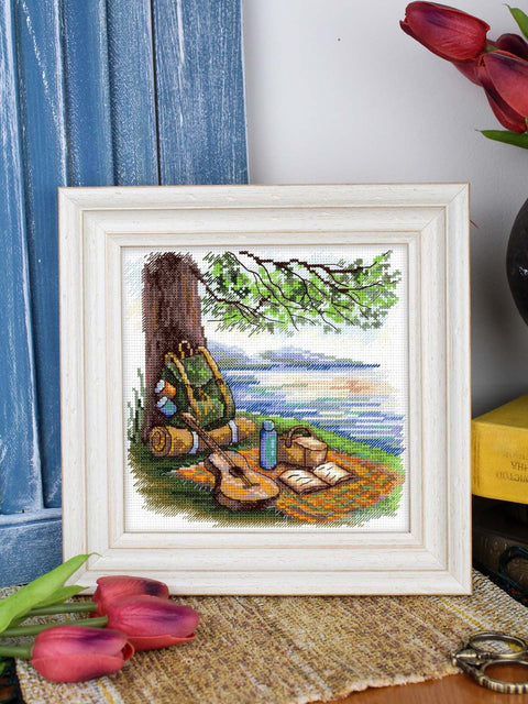 Siuvinėjimo kryželiu rinkinys „Turistų stotelė“ 16 x 16 cm