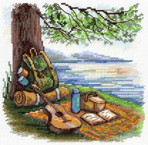 Siuvinėjimo kryželiu rinkinys „Turistų stotelė“ 16 x 16 cm