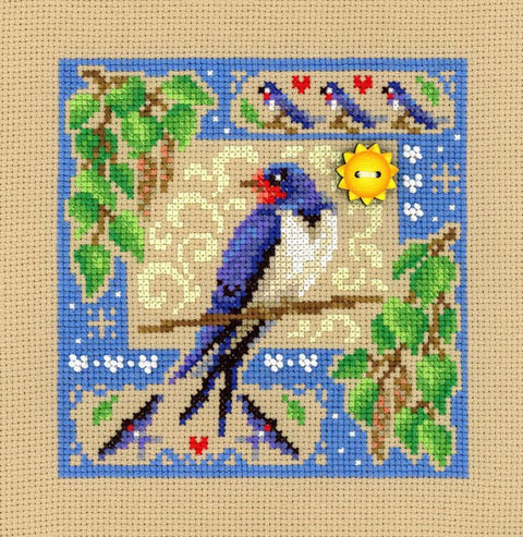 Kryželių siuvinėjimo rinkinys Mini pavyzdėlis – Vasaros kompozicija, 13×13 cm