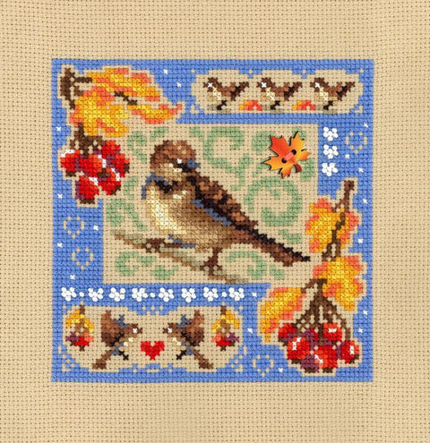 Siuvinėjimas kryželiu: rinkinys „Rudens kompozicija – Mini sampler“, 13×13 cm