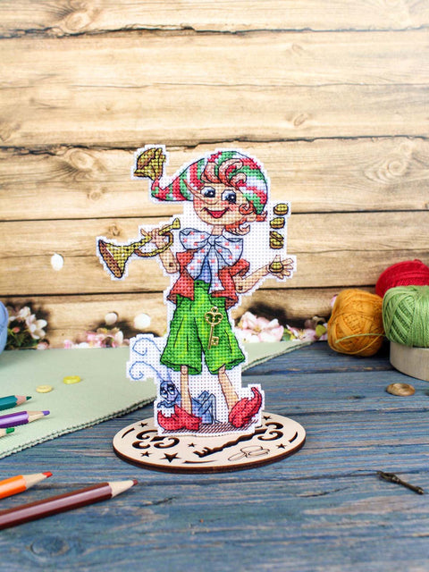 „Buratinas“ kryželių siuvinėjimo rinkinys, 16 × 11 cm – vaikiškas motyvas