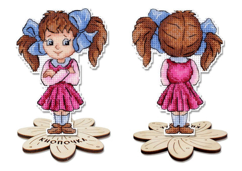 Kryželiu siuvinėjimo rinkinys „Miela mergaitė“ su plastikine drobe, 12x9 cm, SR-1307