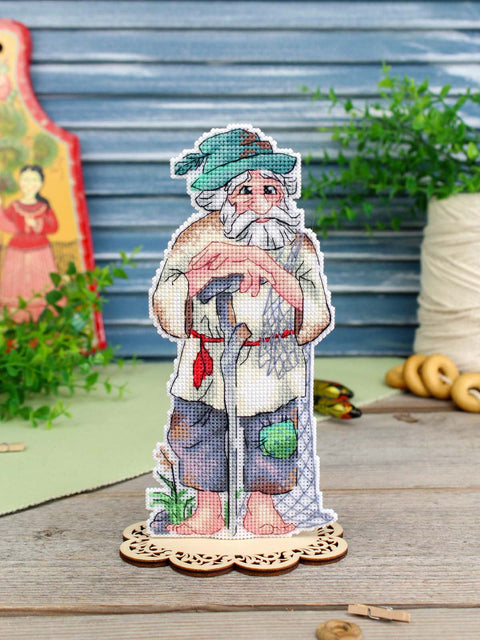 Siuvinėjimo kryželiu rinkinys „Senas žvejys“ ant baltos 14 ct plastikinės drobės, 20x9 cm