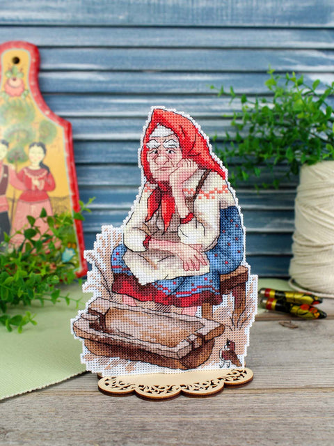 Kryželiu siuvinėjimo rinkinys „Be nieko likusi“ ant plastikinės kanvos, 19×13 cm