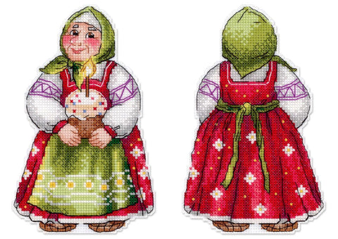 Velykinis kryželių siuvinėjimo rinkinys „Močiutė su velykiniu pyragu“ 16×10 cm dekoratyviniam paveikslėliui