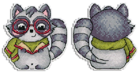 Kryželiu siuvinėjimo rinkinys „Meškėnas mokslininkas“ 9×9 cm, modelis SR-895