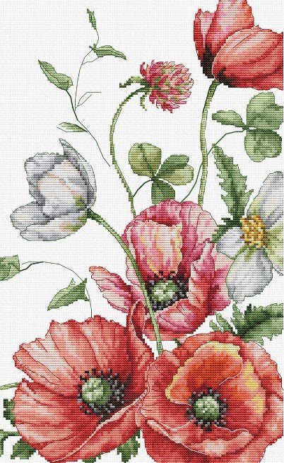 Siuvinėjimo schema „Lauko aguonos“ — skaičiuojamas kryželis 20×32 cm - kaSiulai.lt