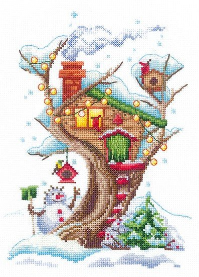 Skaičiuojamas siuvinėjimo komplektas „Žavingi žiemos nameliai“ (Aida 16, 14,5×20 cm) - kaSiulai.lt
