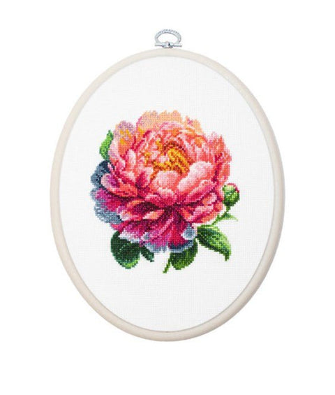 Skaičiuojamo kryželio komplektas su lankeliu „Coral Charm“ – bijūnas, 12×12 cm - kaSiulai.lt
