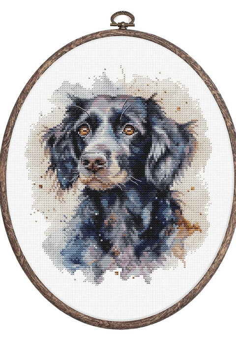 Skaičiuojamojo kryželio komplektas su lankeliu — borderkolio motyvas, 17×20 cm - kaSiulai.lt