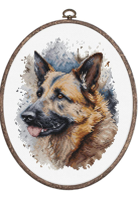Skaičiuojamojo kryželio komplektas su lankeliu „Vokiečių aviganis“ 17 × 21 cm - kaSiulai.lt