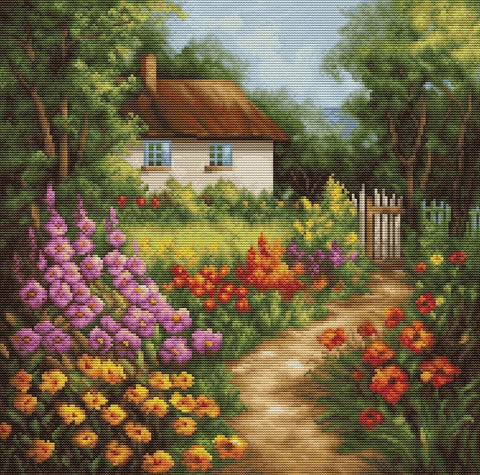 Skaičiuoto siuvinėjimo komplektas „Kaimo namas“, 30×30 cm - kaSiulai.lt
