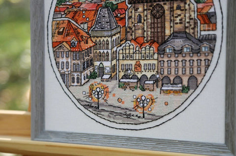 Skaičiuoto siuvinėjimo komplektas „Nuostabioji Praha“ — detalus Prahos panoramos vaizdas - kaSiulai.lt