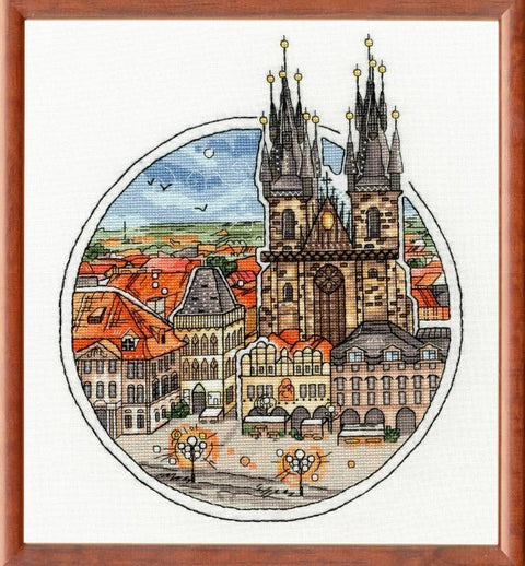 Skaičiuoto siuvinėjimo komplektas „Nuostabioji Praha“ — detalus Prahos panoramos vaizdas - kaSiulai.lt
