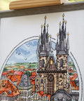 Skaičiuoto siuvinėjimo komplektas „Nuostabioji Praha“ — detalus Prahos panoramos vaizdas - kaSiulai.lt