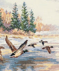 Skrendančios antys — siuvinėjimo komplektas Aida 14 ct, 28 spalvų, 23×17 cm - kaSiulai.lt