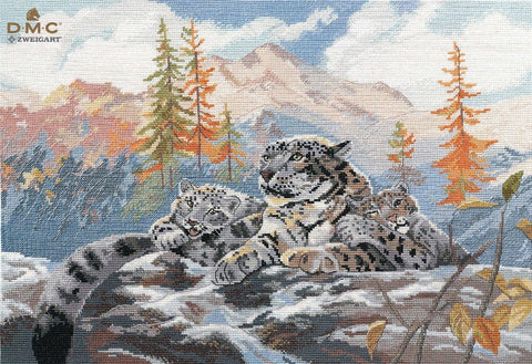 Snieginio leopardo siuvinėjimas kryželiu 40×28 cm, 16 ct Zweigart - kaSiulai.lt