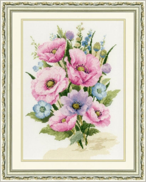 Sodo aguonos — siuvinėjimas kryželiu, 37 spalvų, Aida 16, 34,5×24 cm - kaSiulai.lt
