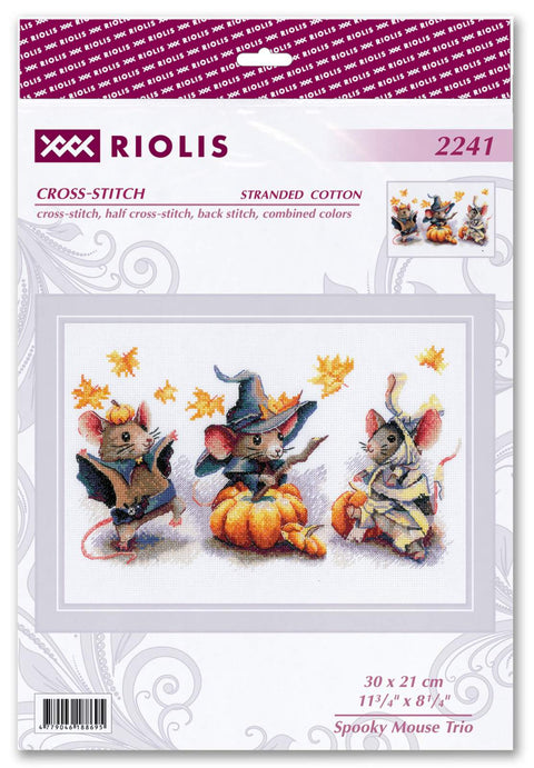 RIOLIS siuvinėjimo rinkinys „Spooky Mouse Trio“ Nr. 2241 — 30×21 cm, 21 spalva