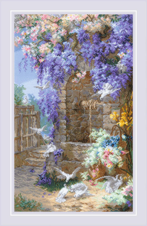 Pavasaris pagal E. Bidou paveikslą — siuvinėjimo rinkinys RIOLIS Nr. 2279 (30×50 cm, 34 spalvos)